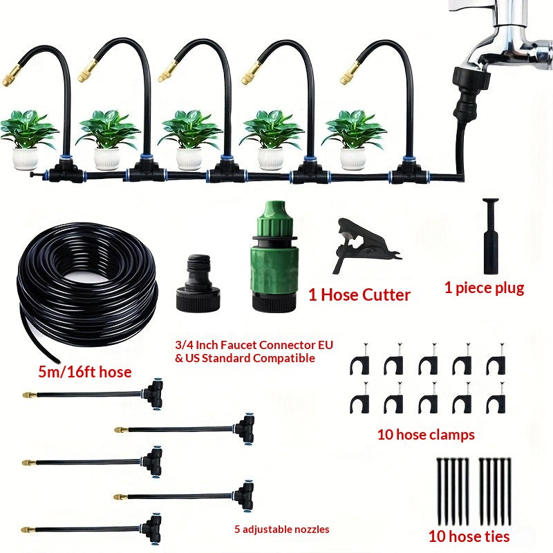 DIY Drip Irrigation Kit with Hose, Nozzles & T-Connectors (Plastic/Metal)