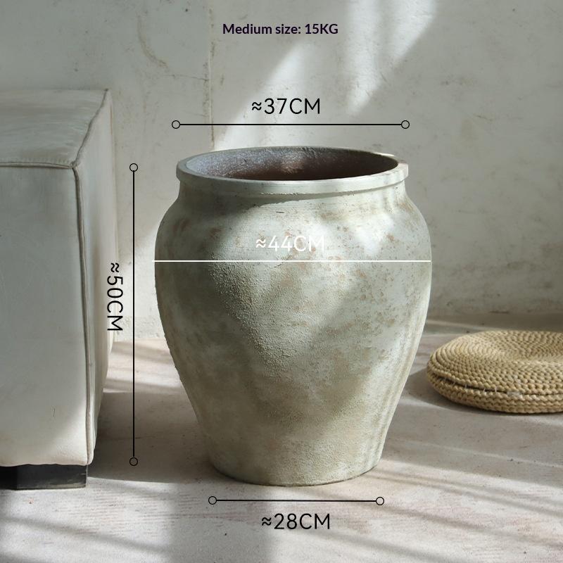 Retro Cement Large Jar Decorative Planter (Stone)