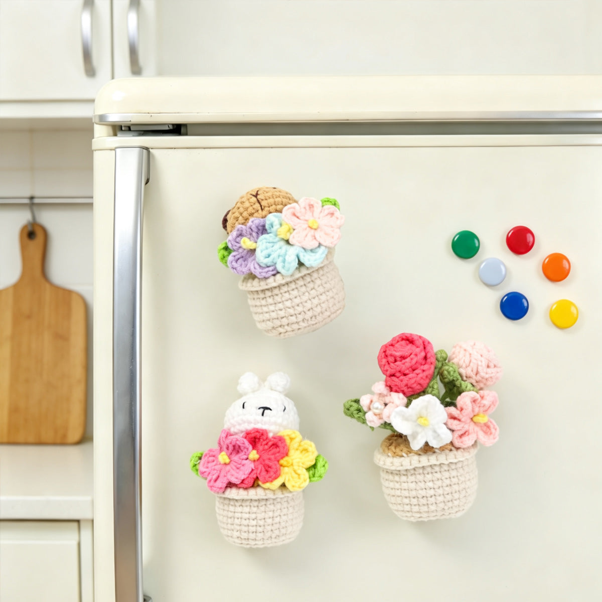 Handmade Crochet Animal Potted Flower Ornament Set (3-Piece)