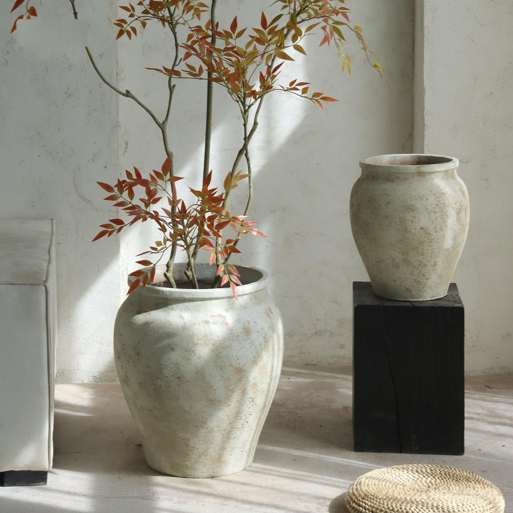 Retro Cement Large Jar Decorative Planter (Stone)
