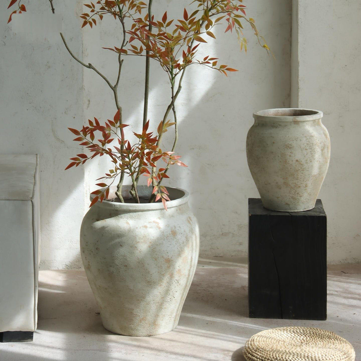 Retro Cement Large Jar Decorative Planter (Stone)