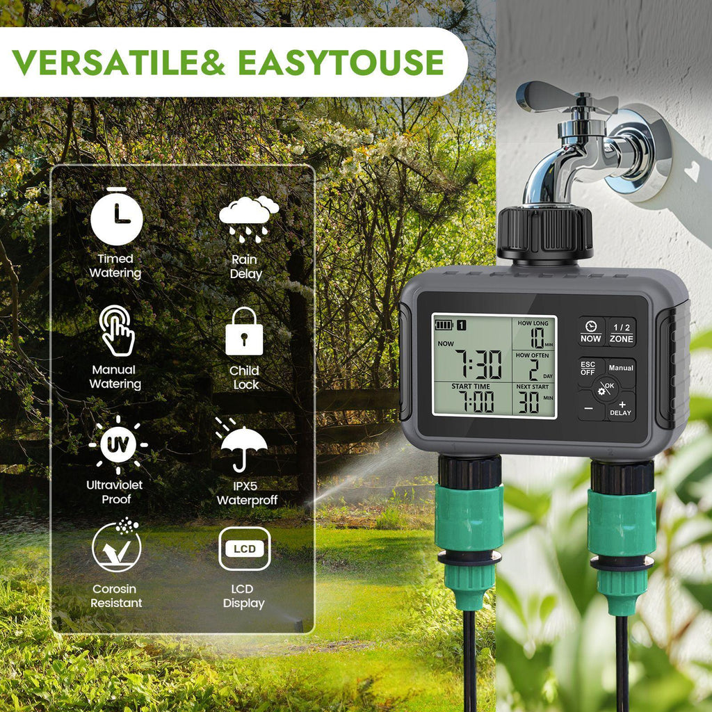 Dual-Outlet Water Valve Timer Smart Irrigation Controller (3/4 in BSP)