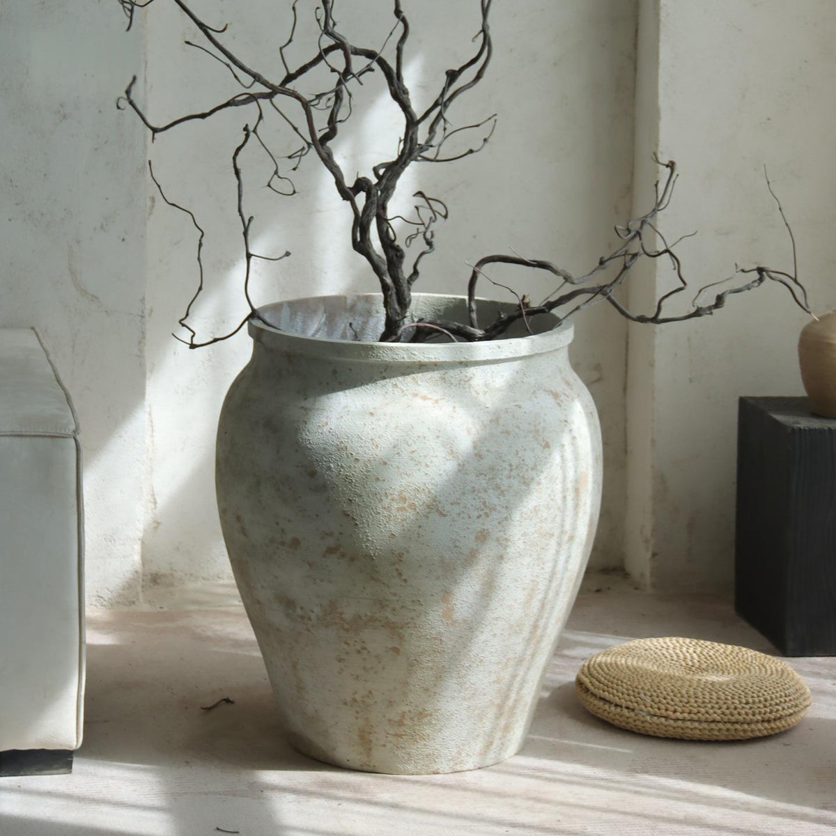 Retro Cement Large Jar Decorative Planter (Stone)