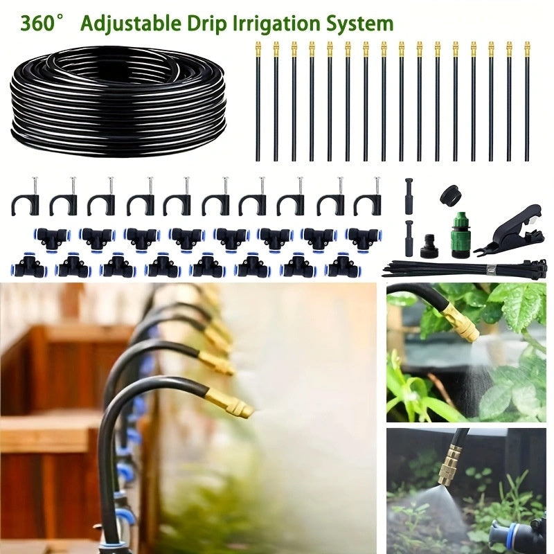 DIY Drip Irrigation Kit with Hose, Nozzles & T-Connectors (Plastic/Metal)