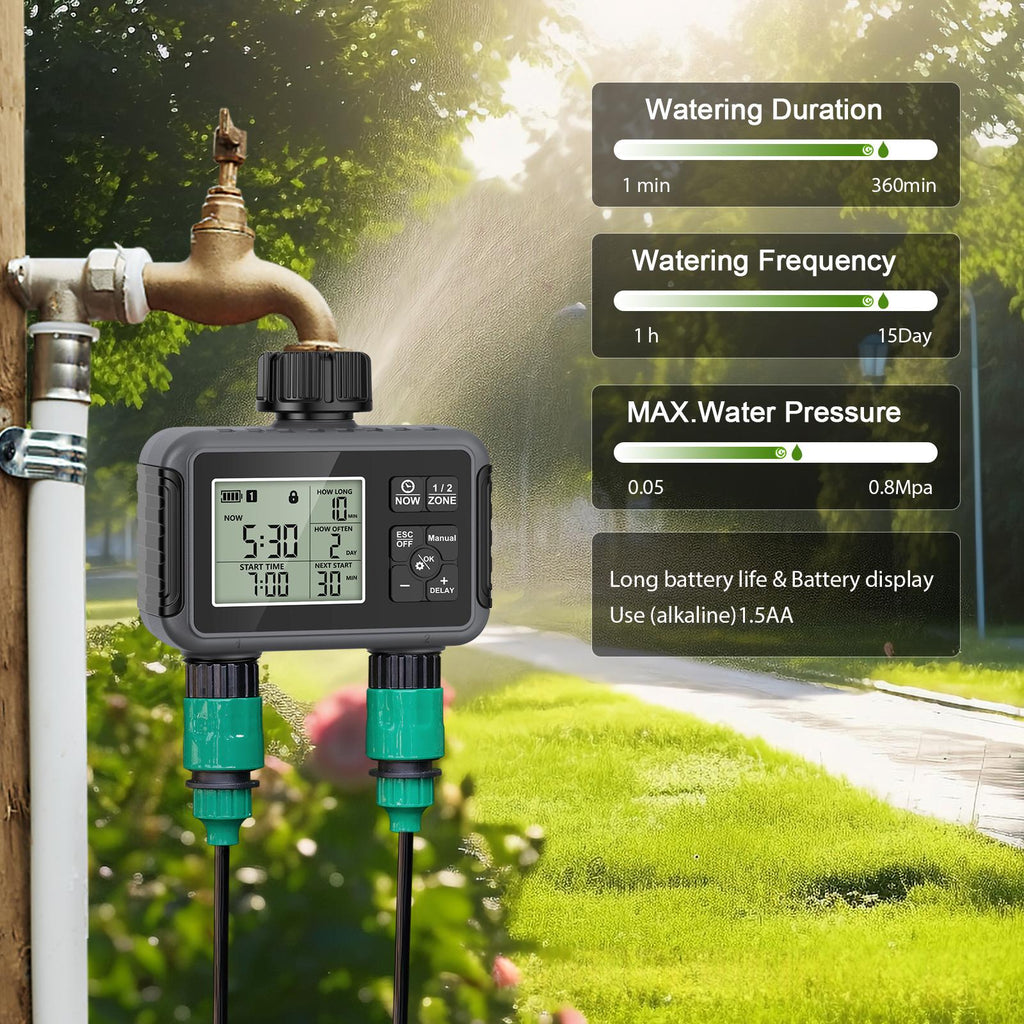 Dual-Outlet Water Valve Timer Smart Irrigation Controller (3/4 in BSP)