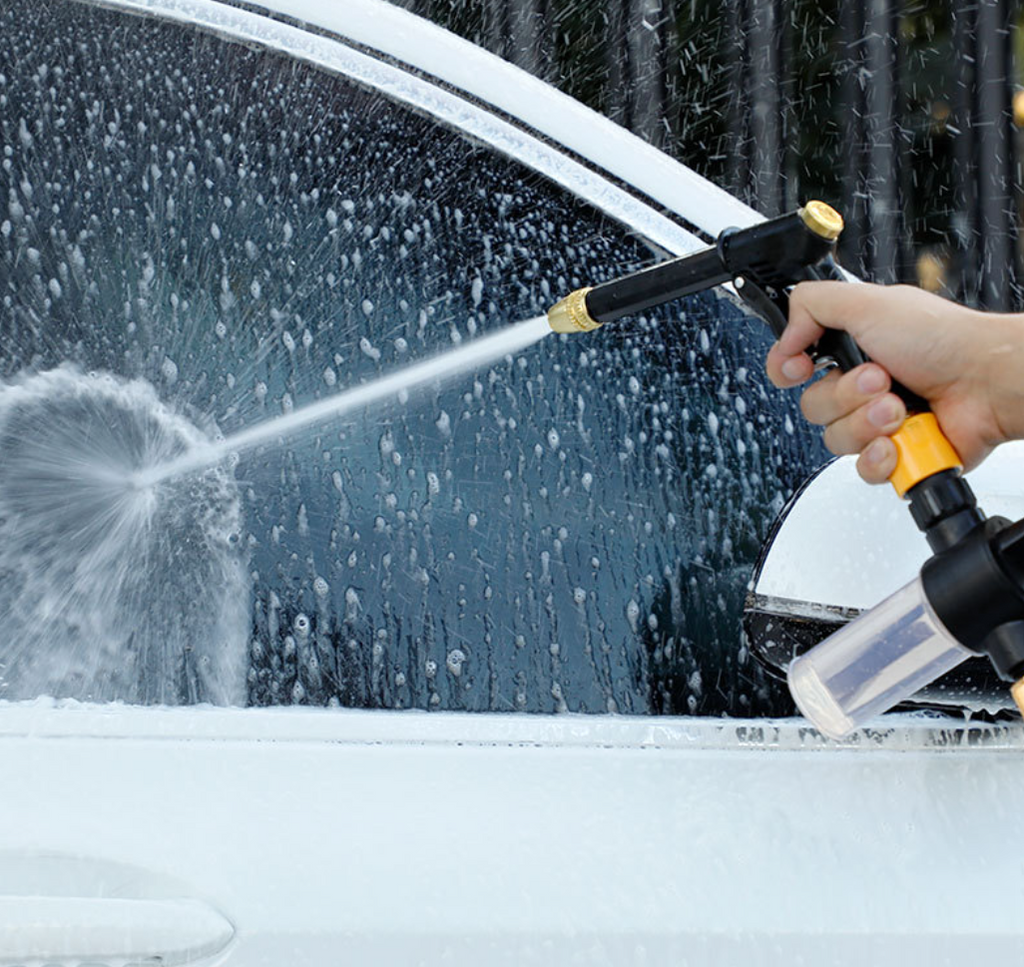 High-Pressure Car Wash Water Gun Set with Telescopic Hose & Foam Nozzle