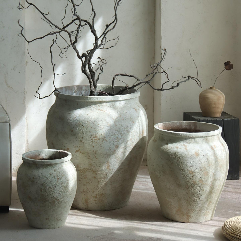 Retro Cement Large Jar Decorative Planter (Stone)