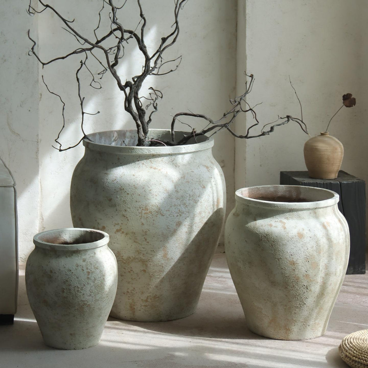 Retro Cement Large Jar Decorative Planter (Stone)