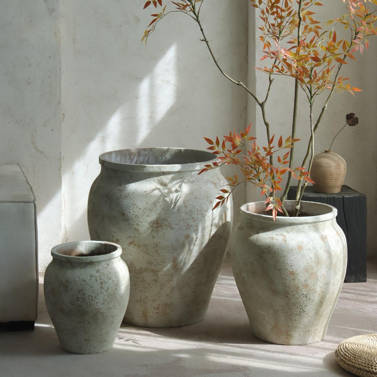 Retro Cement Large Jar Decorative Planter (Stone)