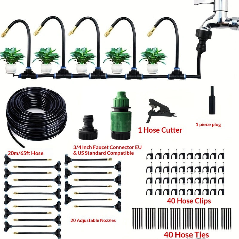 DIY Drip Irrigation Kit with Hose, Nozzles & T-Connectors (Plastic/Metal)