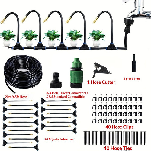 DIY Drip Irrigation Kit with Hose, Nozzles & T-Connectors (Plastic/Metal)