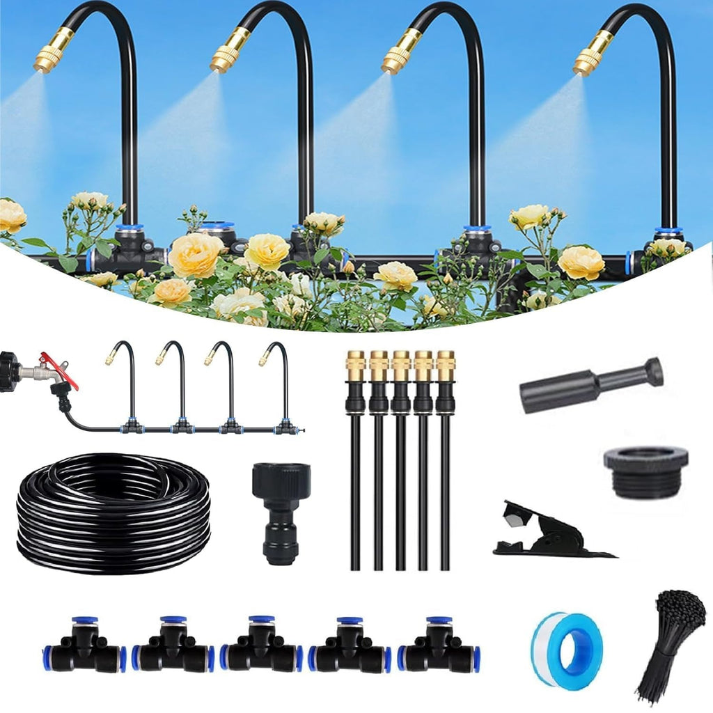 DIY Drip Irrigation Kit with Hose, Nozzles & T-Connectors (Plastic/Metal)