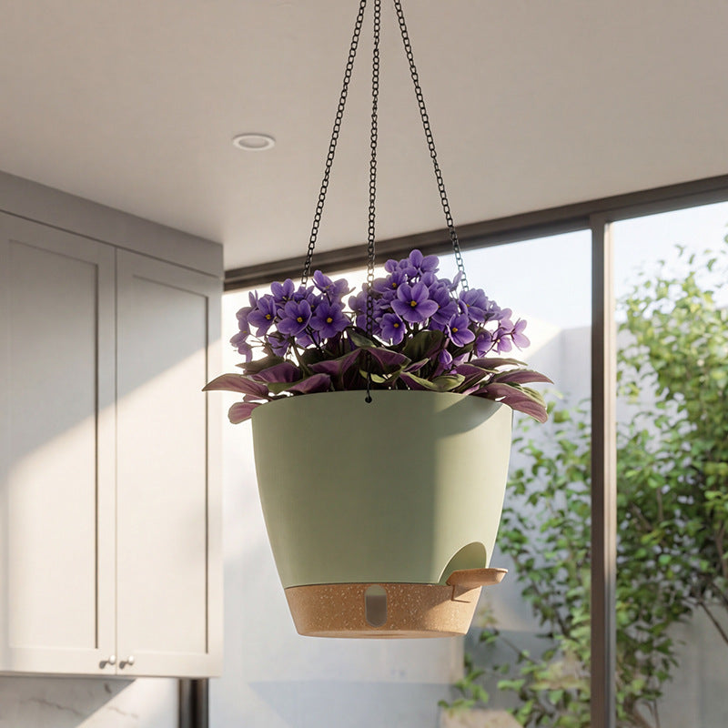 Self-Watering Plastic Flower Pot with Wick & Spout