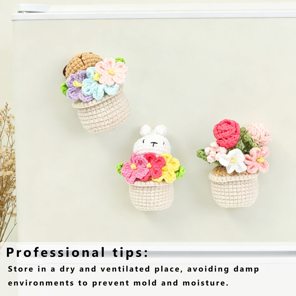 Handmade Crochet Animal Potted Flower Ornament Set (3-Piece)