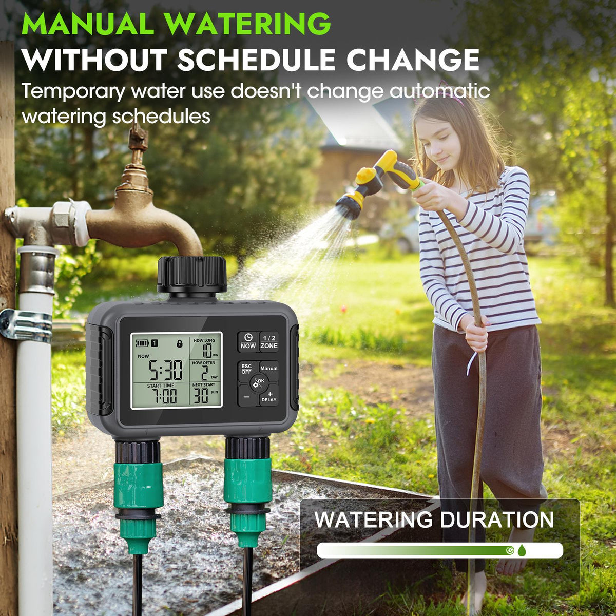 Dual-Outlet Water Valve Timer Smart Irrigation Controller (3/4 in BSP)