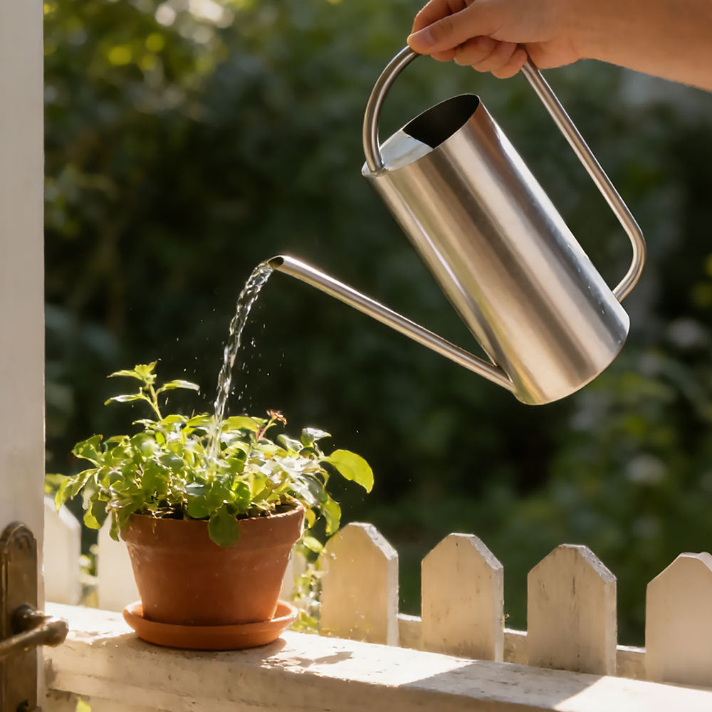 Long-Spout Metal Watering Can with Water Sprayer, 1.5L